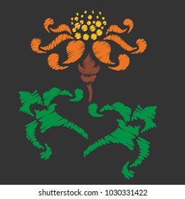 Embroidery. Flowers in a Decorative Style. Vector illustration.