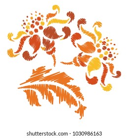 Embroidery. Flowers in a Decorative Style. Vector illustration.