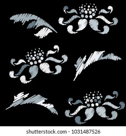Embroidery. Flowers in a Decorative Style. Vector illustration.