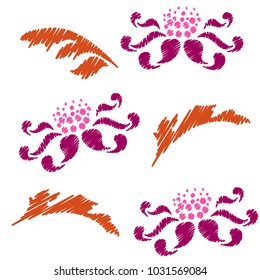 Embroidery. Flowers in a Decorative Style. Vector illustration.
