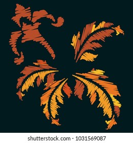 Embroidery. Flowers in a Decorative Style. Vector illustration.