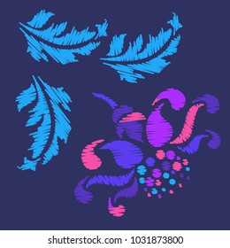 Embroidery. Flowers in a Decorative Style. Vector illustration.