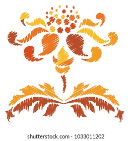 Embroidery. Flowers in a Decorative Style. Vector illustration.