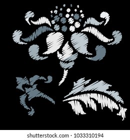 Embroidery. Flowers in a Decorative Style. Vector illustration.