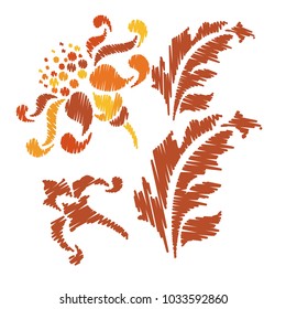 Embroidery. Flowers in a Decorative Style. Vector illustration.