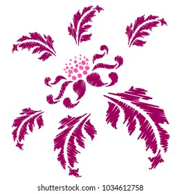 Embroidery. Flowers in a Decorative Style. Vector illustration.