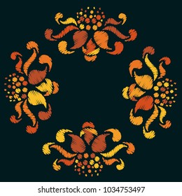 Embroidery. Flowers in a Decorative Style. Vector illustration.