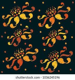 Embroidery. Flowers in a Decorative Style. Vector illustration.