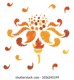 Embroidery. Flowers in a Decorative Style. Vector illustration.