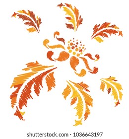 Embroidery. Flowers in a Decorative Style. Vector illustration.