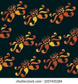 Embroidery. Flowers in a Decorative Style. Vector illustration.