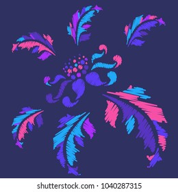 Embroidery. Flowers in a Decorative Style. Vector illustration.