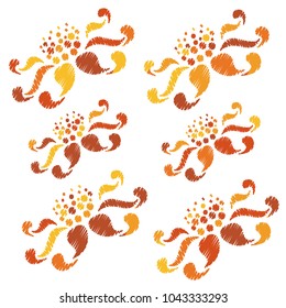 Embroidery. Flowers in a Decorative Style. Vector illustration.