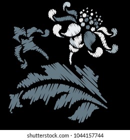 Embroidery. Flowers in a Decorative Style. Vector illustration.
