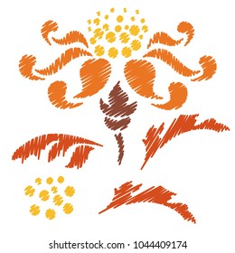 Embroidery. Flowers in a Decorative Style. Vector illustration.