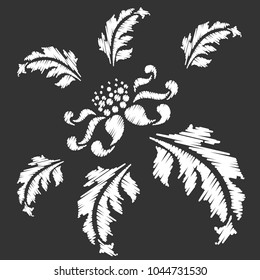 Embroidery. Flowers in a Decorative Style. Vector illustration.