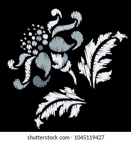 Embroidery. Flowers in a Decorative Style. Vector illustration.
