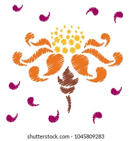 Embroidery. Flowers in a Decorative Style. Vector illustration.