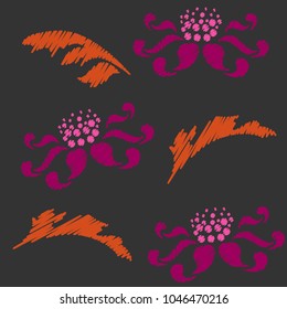 Embroidery. Flowers in a Decorative Style. Vector illustration.