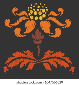 Embroidery. Flowers in a Decorative Style. Vector illustration.