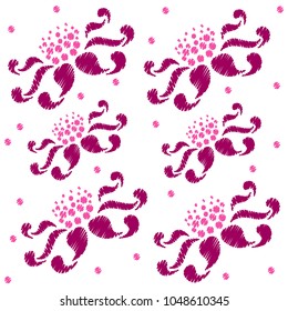 Embroidery. Flowers in a Decorative Style. Vector illustration.