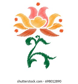 Embroidery. Flowers in a Decorative Style. Vector illustration.