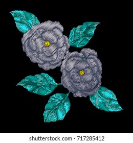 Embroidery with flowers. Fashion print. Vector,