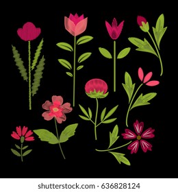 Embroidery flowers isolated vector collection