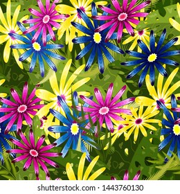 Embroidery flowers and leaves seamless pattern.   Fashionable design of clothing patterns.  Endless texture. 