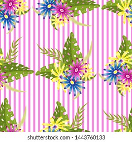 Embroidery flowers and leaves seamless pattern.   Fashionable design of clothing patterns.  Endless texture. 