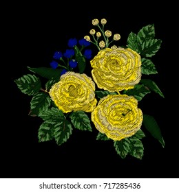 Embroidery with flowers. Rose print. Vector.