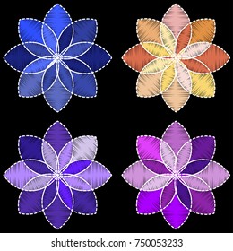 embroidery flowers seamless pattern. blue and violet Abstract Flowers folk embroidery vector on dark background. Floral embroidery pattern with stitch effect texture imitation