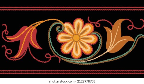 Embroidery flowers - textile product element, suzani pattern, traditional art, and clothes. 