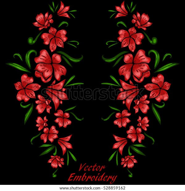 Embroidery Flowers Vector Stock Vector (Royalty Free) 528859162