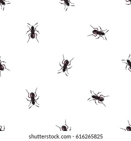 Embroidery forest ant. Fashion patch with insects illustration. Seamless pattern backdrop. Trendy traditional art on white background.