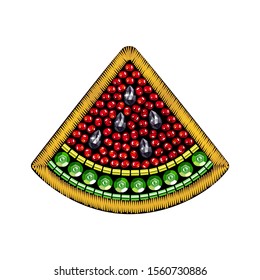 Embroidery in the form of slices of watermelon. Vector illustration. Watermelon slice isolated on a white background.