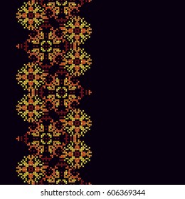 Embroidery frame. Seamless border for design. Handicraft background. Card with stitches and place for text.