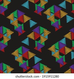 Embroidery. Geometric ornament.Structural image on a white and colored background.