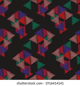 Embroidery. Geometric ornament.Structural image on a white and colored background.