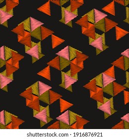 Embroidery. Geometric ornament.Structural image on a white and colored background.