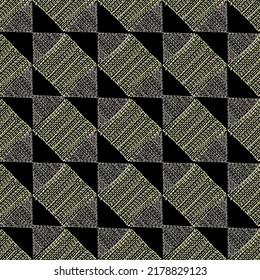Embroidery geometric seamless pattern on black background for fabric, textile.