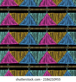 Embroidery geometric seamless pattern on black background for fabric ,textile.