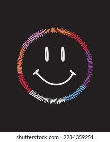 Embroidery happy face illustration vector print or embroidery with slogan for graphic tee t shirt or sticker 