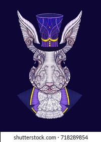 Embroidery with the head of the hare from the fairy tale Alice 