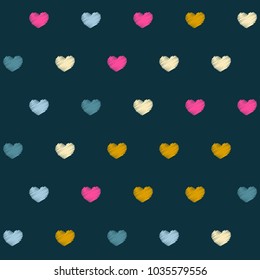embroidery hearts seamless vector pattern. Love symbol with machine embroidered texture background, stitch effect Illustration. abstract graphic design. 