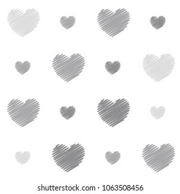 embroidery hearts seamless vector pattern. love symbols with machine embroidered texture on white background, stitch effect heart Illustration. abstract graphic design.