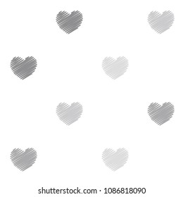 embroidery hearts seamless vector pattern. love symbols with machine embroidered texture on white background, stitch effect heart Illustration. abstract graphic design.