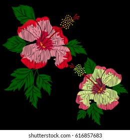Embroidery of hibiscuses.