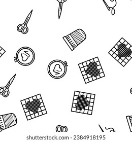 embroidery hobby fabric fashion vector seamless pattern thin line illustration