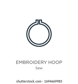 Embroidery hoop icon. Thin linear embroidery hoop outline icon isolated on white background from sew collection. Line vector sign, symbol for web and mobile